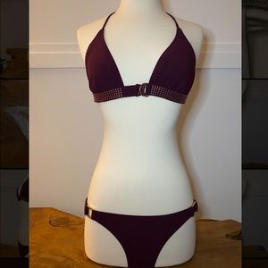 Red Carter gold embellished bikini L top, M bottom